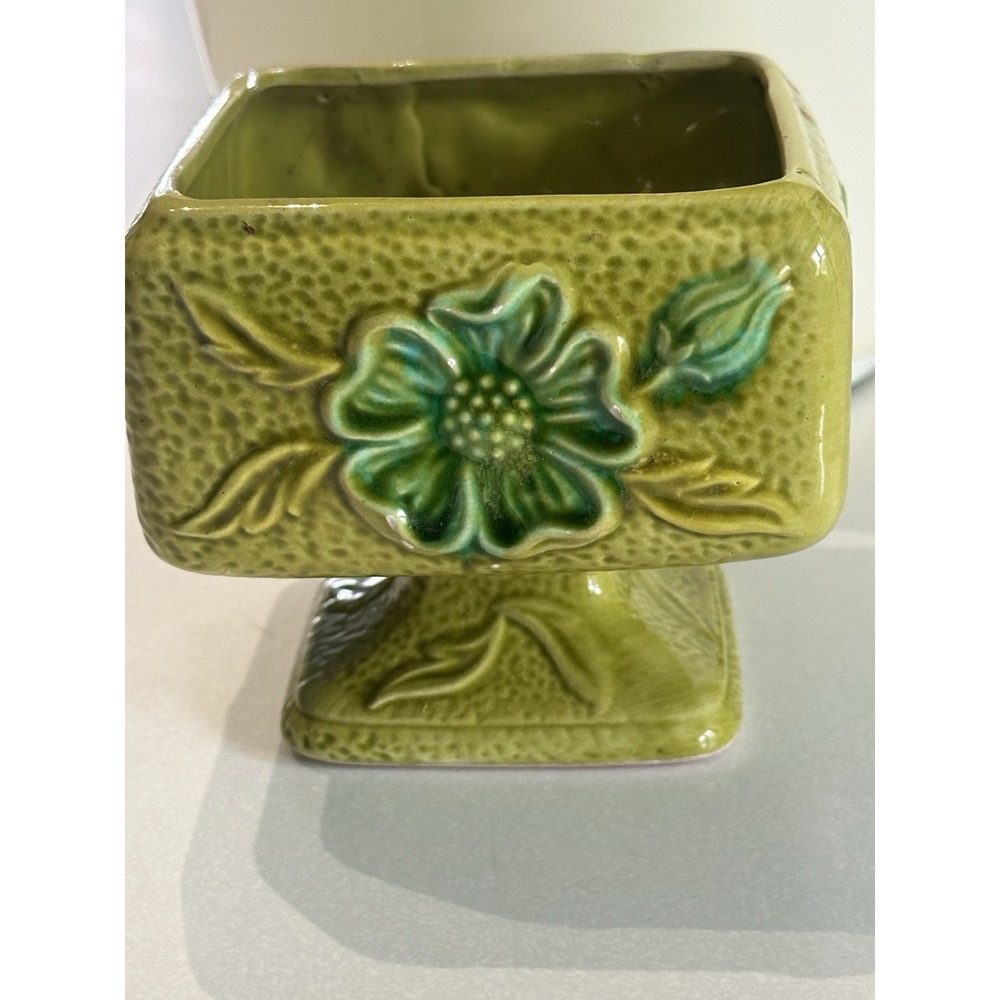 Vintage Royal Sealy‎ Green & Blue Pedestal Lidded Dish Trinket Box 1970s No Lid